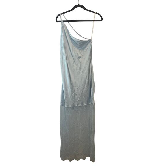 Shona Joy NWT Labyrinth One Shoulder Silky Lace Maxi Dress Blue Size 10 - Picture 3 of 11